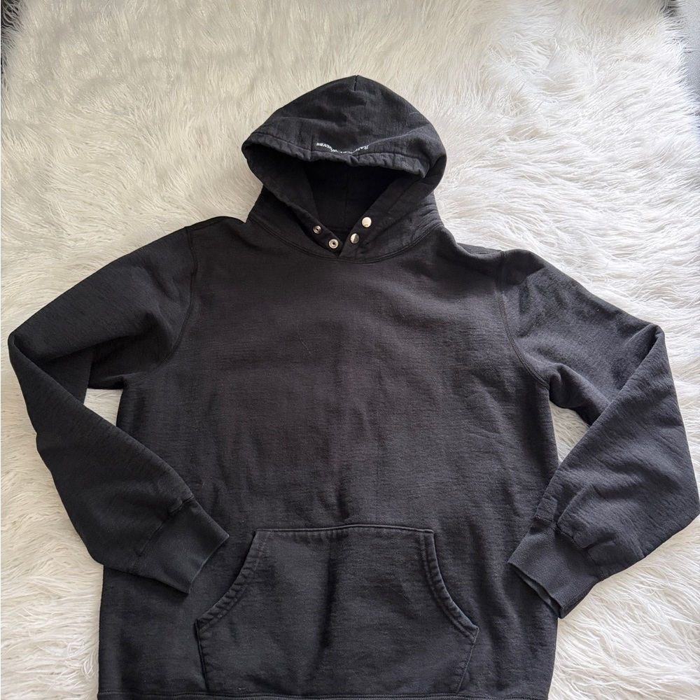 Men's Black Hooded Pullover with Snap-Button Neck